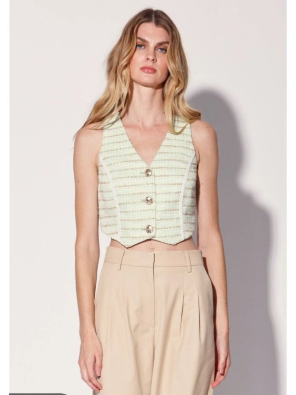 NWT Walter Baker Tory Top Cabo Tweed Vest Green Striped Button Front Size Medium
